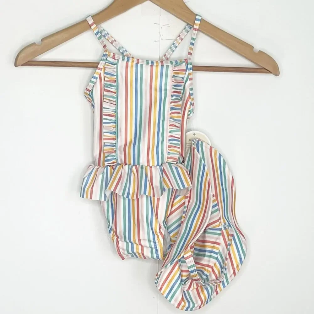 First Impression Girls One Piece Swimsuit and Hat Size 24 Months